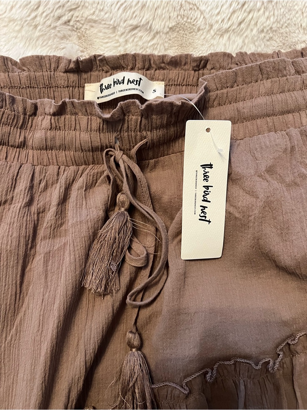 Three Bird Nest Boho Flowy Brown Tiered Maxi Skirt - Picture 3 of 6